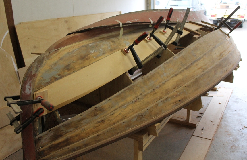 Tasmanian dinghy being restored at the Pittwater Wooden Boat School